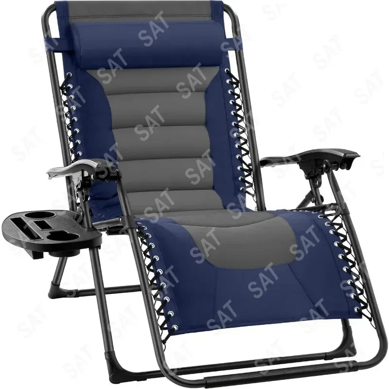v Oversized Padded Zero Gravity Chair, Folding Outdoor Patio Recliner, XL Anti Gravity Lounger for Backyard w/Headrest, Cup Hold