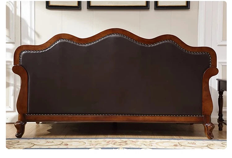 4*American all-solid wood leather sofa European double triple retro modern simple