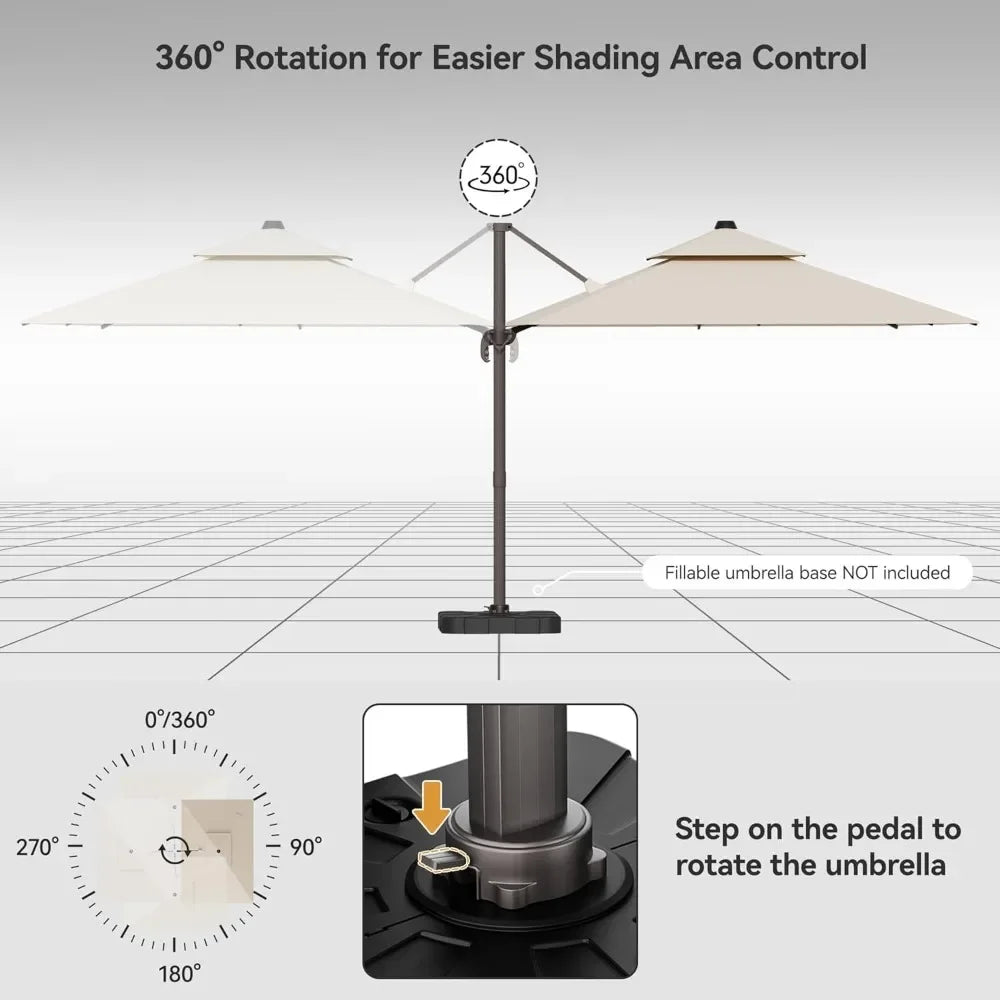 Large 9' X 12' Cantilever Patio Umbrella with 360° Rotation Heavy Duty Windproof Double Top Outdoor Rectangular Offset Umbrella