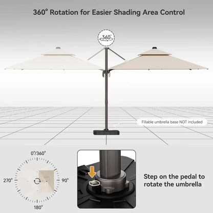 Large 9' X 12' Cantilever Patio Umbrella with 360° Rotation Heavy Duty Windproof Double Top Outdoor Rectangular Offset Umbrella