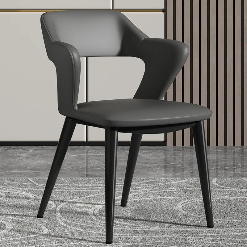Simple Dining Chair Household Leather Backrest Wrought Iron Armrest Casual Restaurant Chair Hotel Seat Living Room Furniture