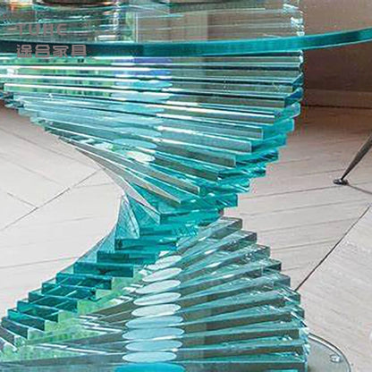 Italian Style Solid Wood Dining Table Light Luxury Curved Round Table Tempered Glass Living Room Hotel Personalized Dining Table
