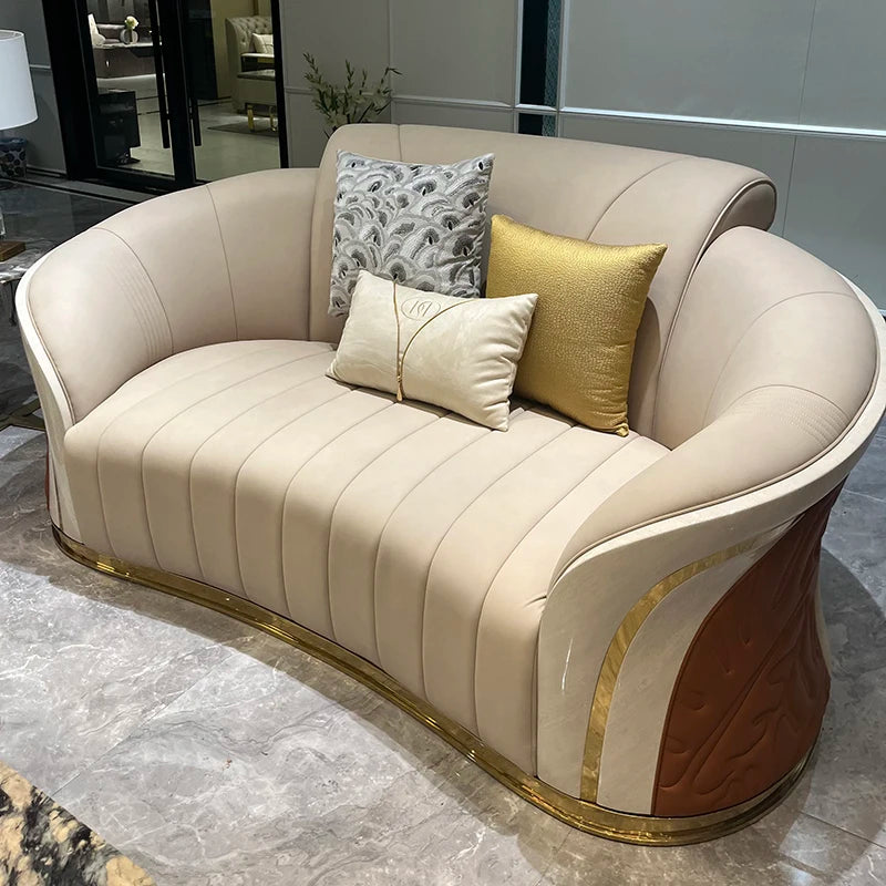 *Italian light luxury leather sofa post-modern model room large apartment high-end