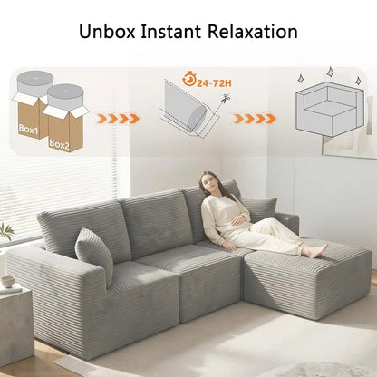 Grey L Shaped Sectional Sofa Deep Seat Cloud Modular Upholstered Living Room Furniture Custom