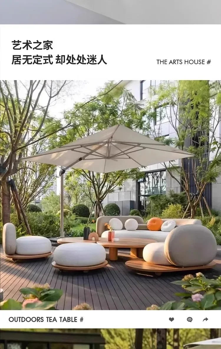 Outdoor sofa courtyard garden open-air balcony sofa leisure creative cloud deck chair combination homestay teak furniture