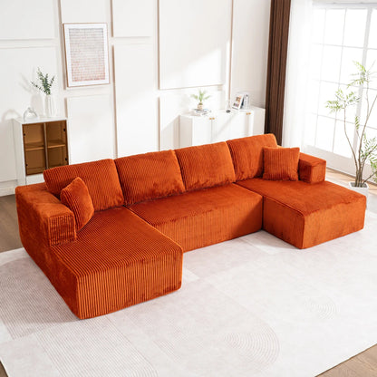 Living Room Boneless Modular Sofa, Corduroy Fabric, Modern U-shaped Leisure Sofa, High-density Sponge, No Assembly, for Home