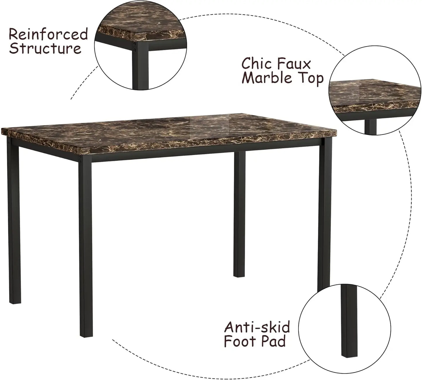 Modern Kitchen & Dining Room Sets Faux Marble Table with 4 Leather Chairs for Small Space, Home Kitchen, Apartment, Brown