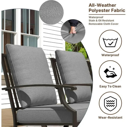 Rectangular Outdoor Dining Table and Chairs Set with Umbrella Hole for Patio, Lawn, and Garden