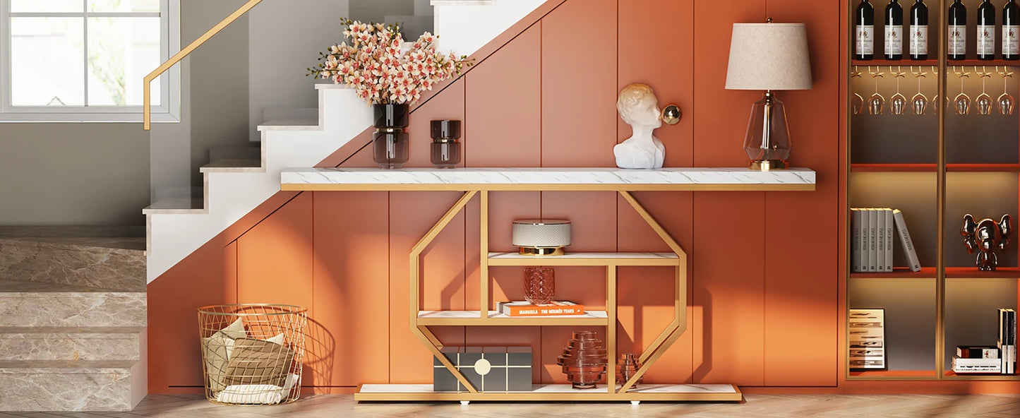 Tribesigns Console Table, Modern Gold Sofa Table Behind Couch with Storage, 4 Tier Entryway Accent Table