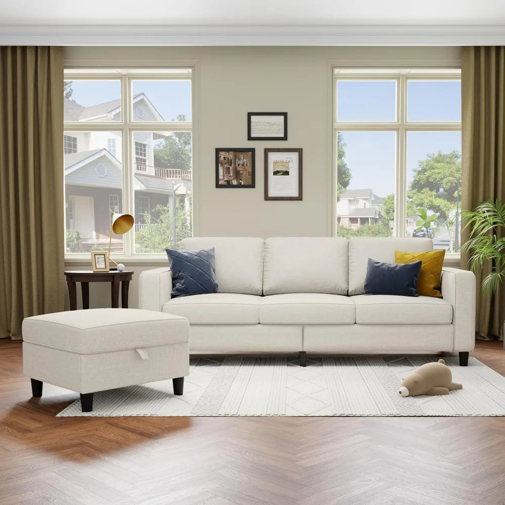 78 L-Shaped Beige Linen Pet-Friendly Modular 3-Seater Convertible Sofa for Living Room