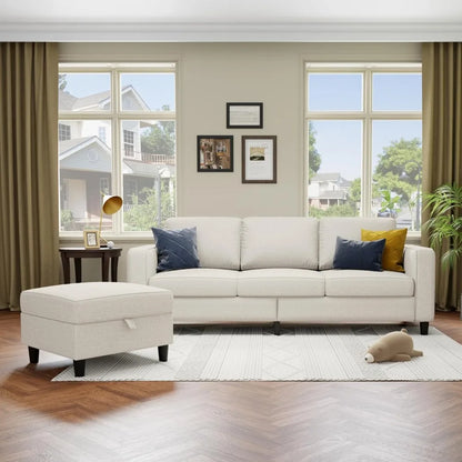 78 L-Shaped Beige Linen Pet-Friendly Modular 3-Seater Convertible Sofa for Living Room