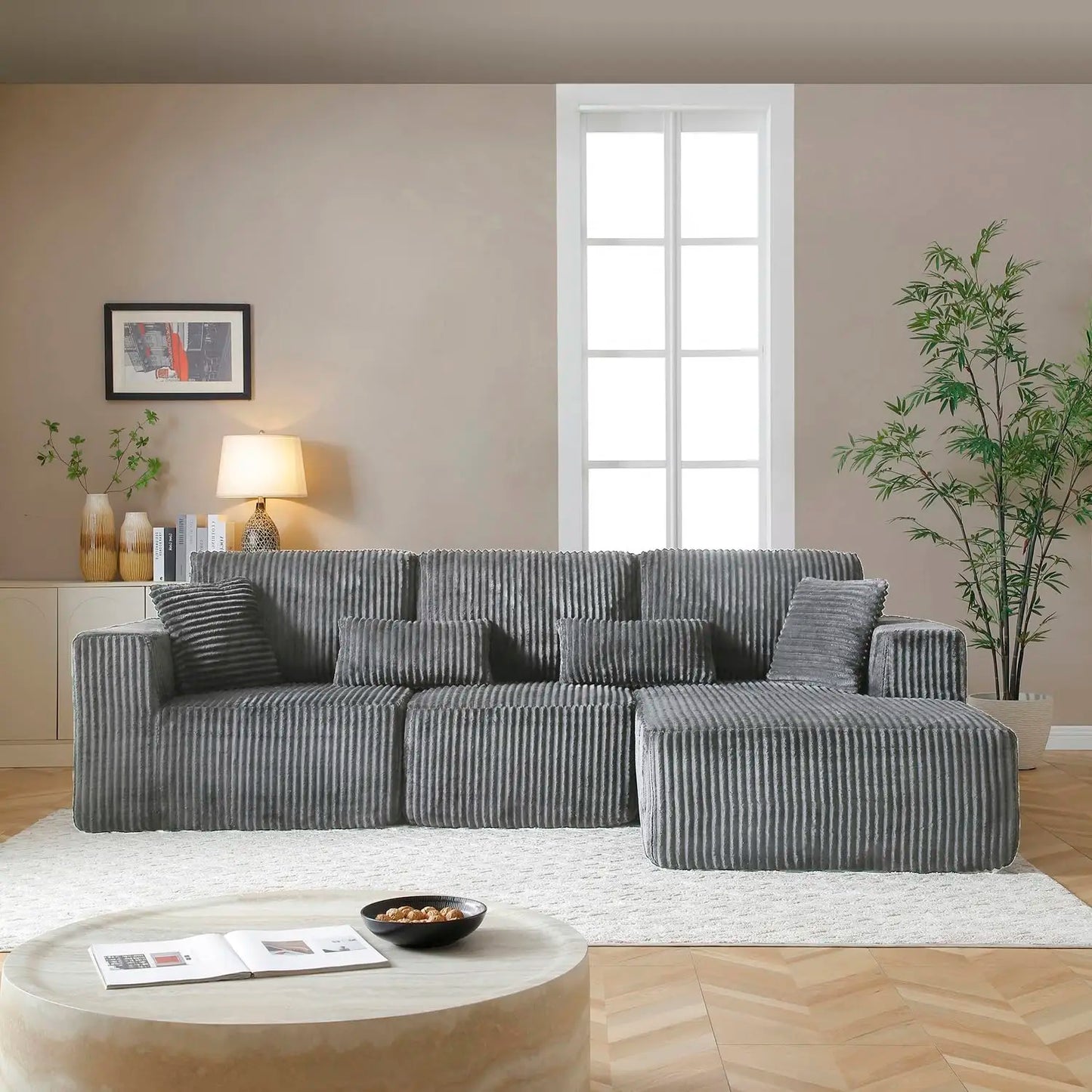 110" Cloud Sectional Couch, Modular Sectional Sofa with Deep Seat, Corduroy Upholstered Boneless Couch for Living Room Bedroom,