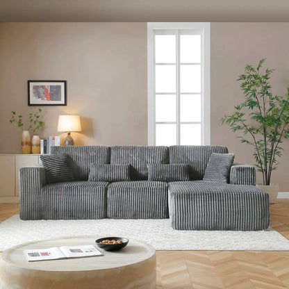 110" Cloud Sectional Couch, Modular Sectional Sofa with Deep Seat, Corduroy Upholstered Boneless Couch for Living Room Bedroom,