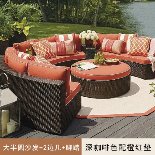 Outdoor circular rattan sofa chair, courtyard, outdoor rattan woven garden sofa combination