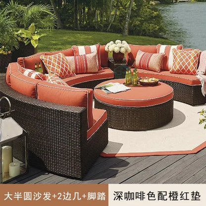 Outdoor circular rattan sofa chair, courtyard, outdoor rattan woven garden sofa combination