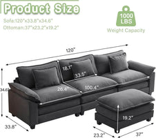 # Hot L Shape Sofa Comfy Sectional Cloud Couch For Living Room With Pillows, Modern Velvet Sofa Sleeper Deep Couches With Ottoma