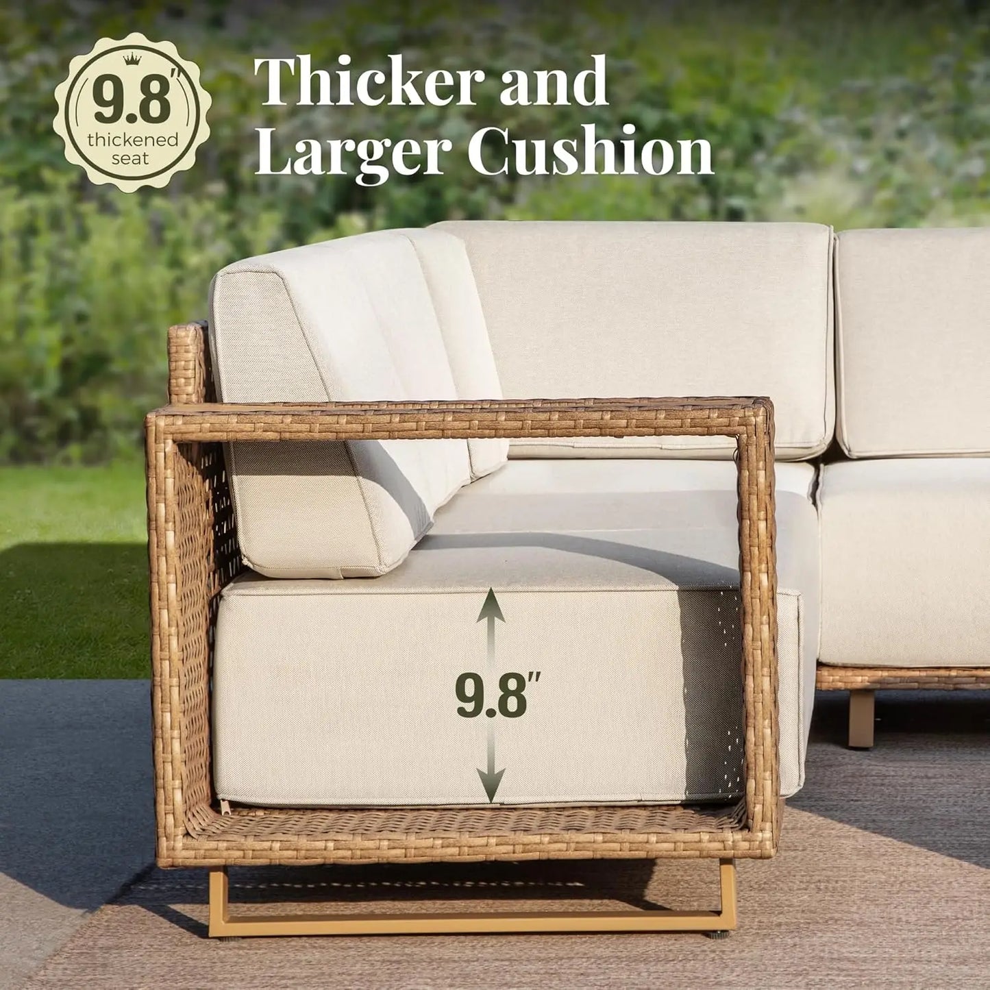 6 Piece Outdoor Wattan Sectional Sofa Extra Thick Cushions Lawn Deck Garden Patio Furniture Set Customized