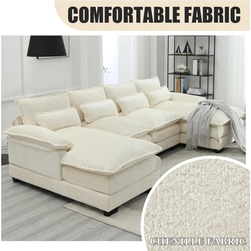 110'' U-Shaped Sectional Couch, Modern Chenille Extra Large Modular Sofa with 4 Cushions, Memory Foam Funiture Set with Double