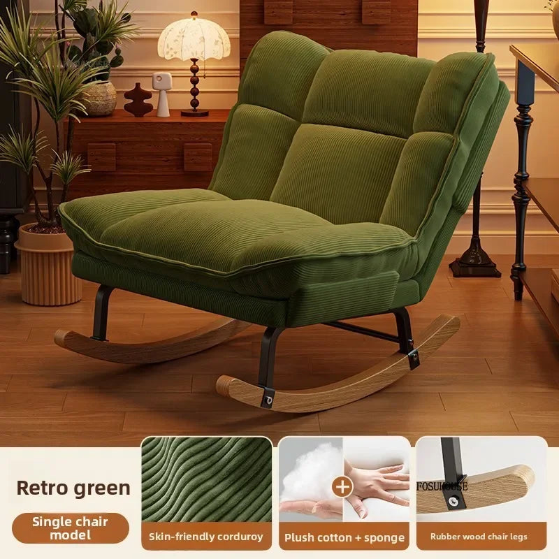 Nordic Widen Living Room Sofas for Living Room Adults Can Rocking Single Sofas for Balcony Leisure Corduroy Rocking Lazy Chair