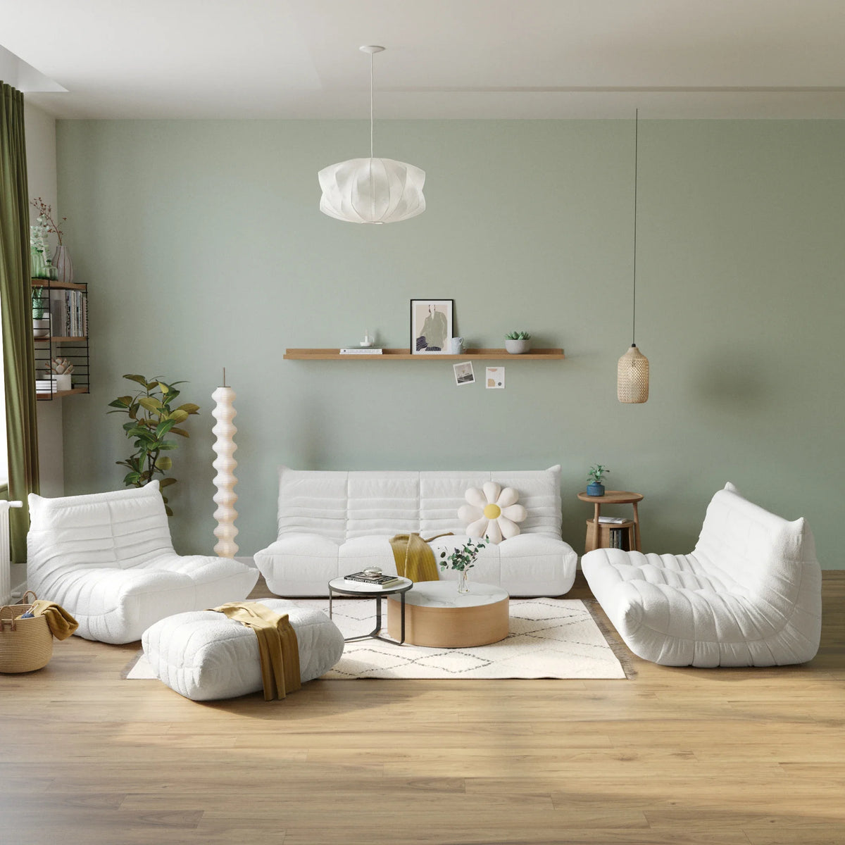 Drop Shipping Nordic White Living Room Sofa 3 Seater Couch Compressed Vacuum Foam Floor Lazy Chair Sofa Set