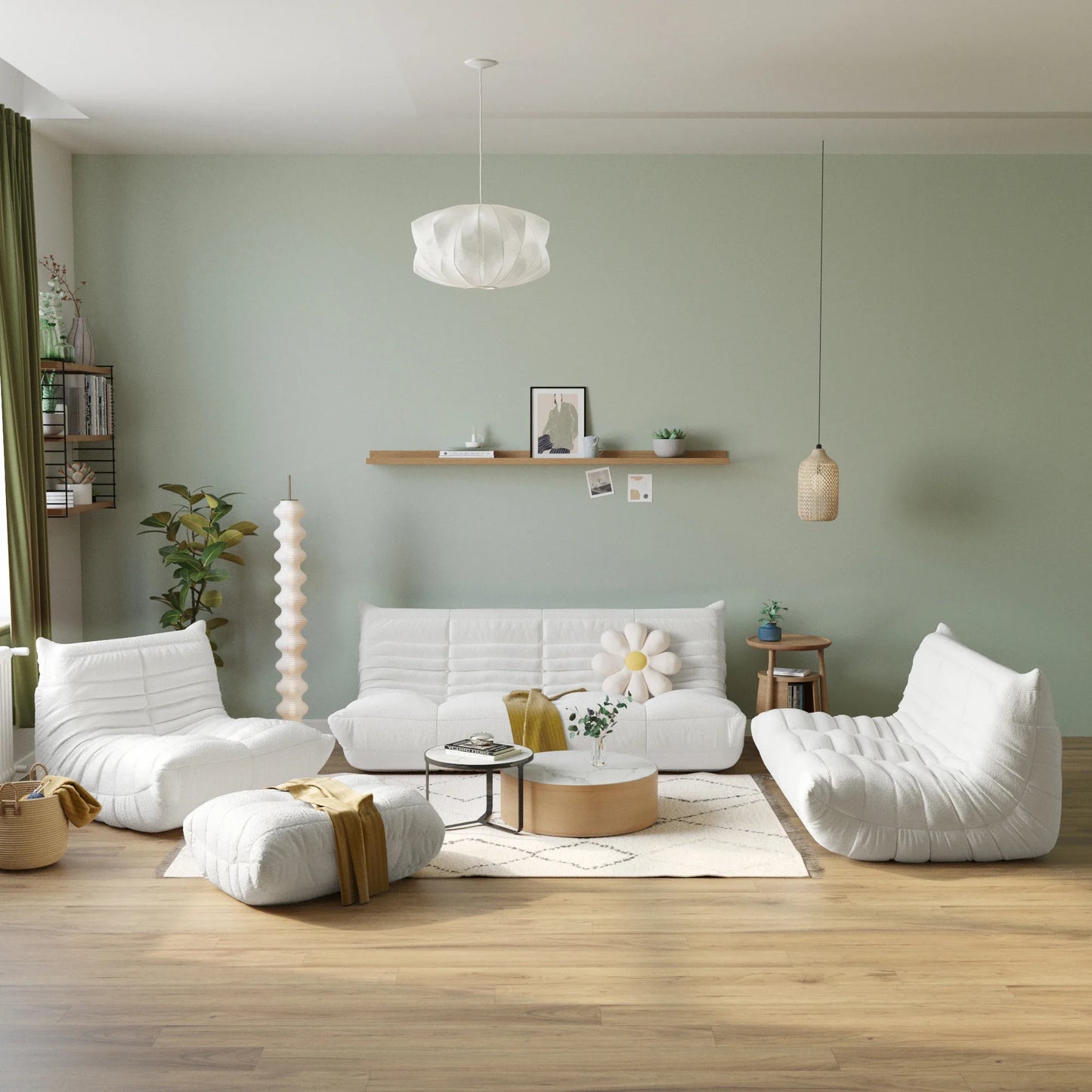Drop Shipping Nordic White Living Room Sofa 3 Seater Couch Compressed Vacuum Foam Floor Lazy Chair Sofa Set