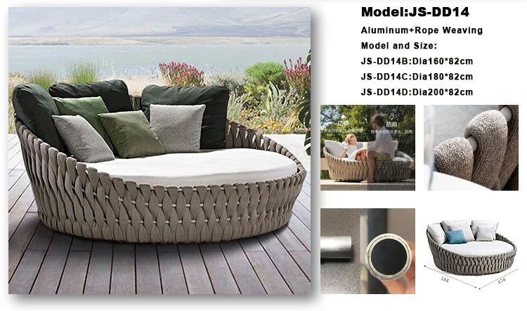 Modern day bed patio furniture hotel luxury garden sun lounger round aluminum rattan wicker outdoor day bed with canopy