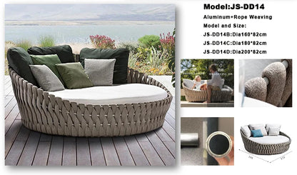 Modern day bed patio furniture hotel luxury garden sun lounger round aluminum rattan wicker outdoor day bed with canopy