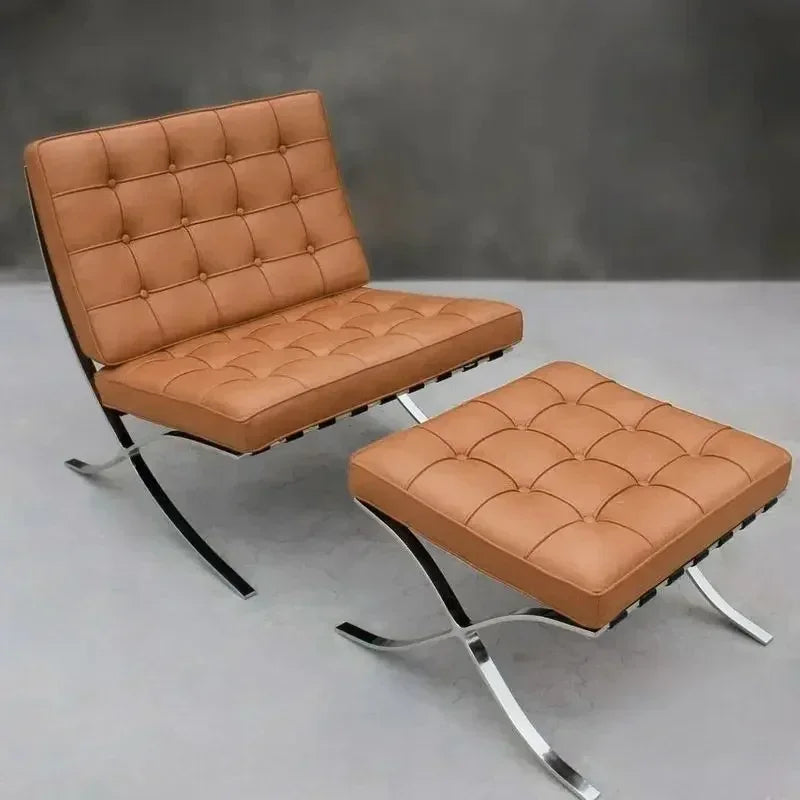 Soft Outdoor Minimalist Leather Apartment Living Room Balcony Lounge Chair Light Luxury Single Barcelona Leisure Sofa Chair