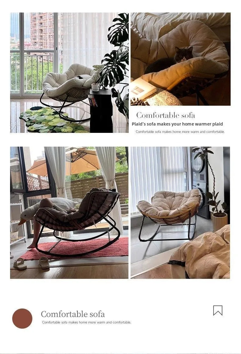 PE Rattan Weave Rocking Chair Lie Down or Sleep Lunch Break Chair Living Room Balcony Chaise Longue Adult Kid Recliner Lazy Sofa