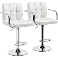 Lot de 2 tabourets de bar pivotants réglables, hauteur de comptoir hydraulique avec accoudoirs et dossier, cuir PU pour cuisine et bar, blanc
