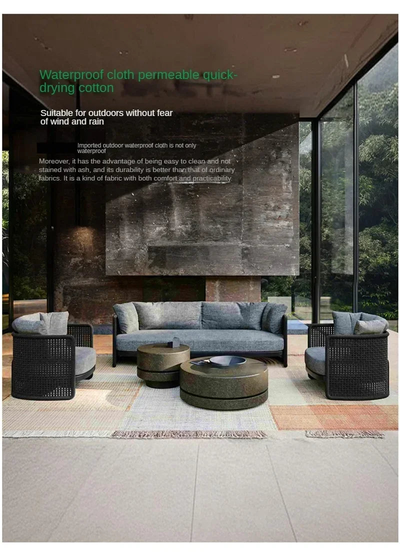 Luxury Rattan Outdoor Sofas Retro Garden Furniture Leisure Home Balcony Patio Set Nordic Rainproof and Sunproof Rope Sofa Chair
