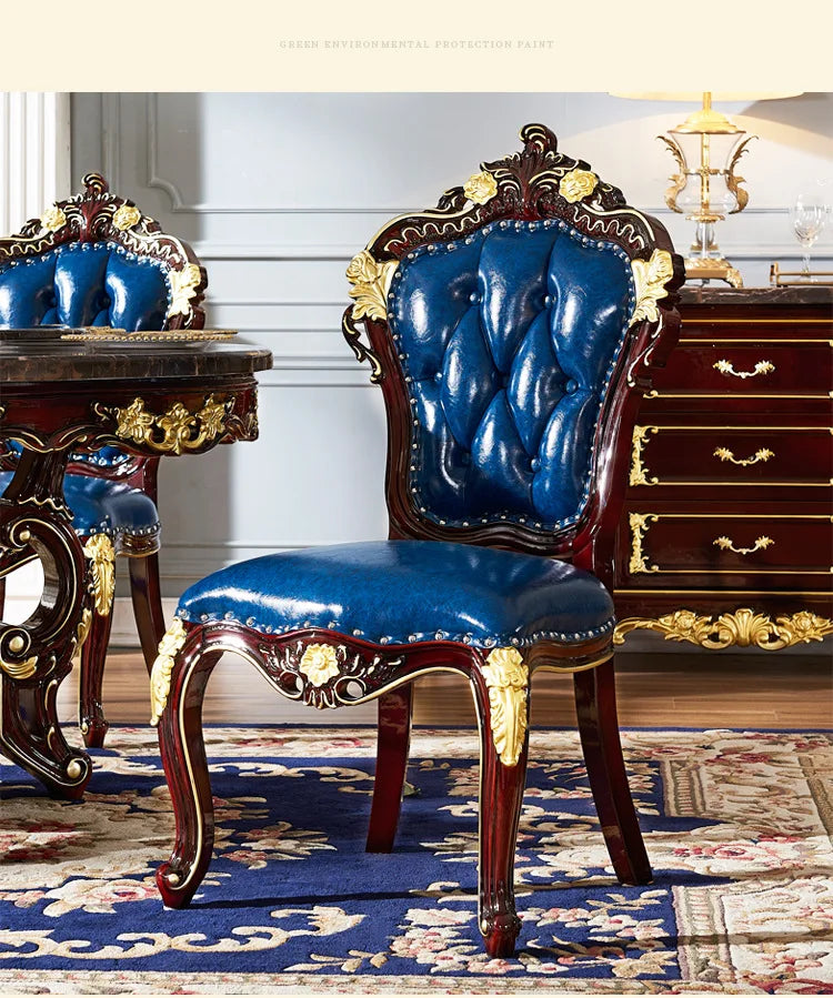 SGF European-style Marble Solid Wood Dining Table Carved Dining Table and Chair Set