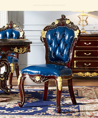 SGF European-style Marble Solid Wood Dining Table Carved Dining Table and Chair Set