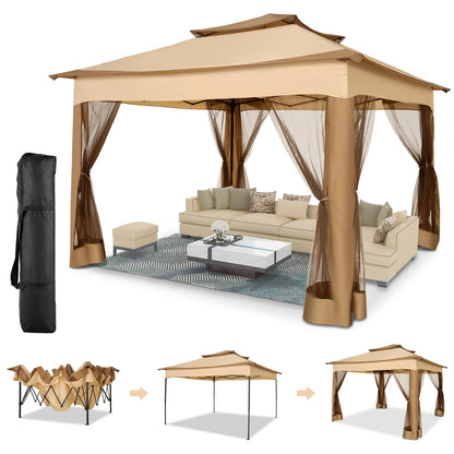 11x11 Pop up Gazebo on Clearance with Mosquito Netting&Sandbags, Outdoor Canopy Tent with 4 Ropes 8 Stakes&Portable Carrying Bag