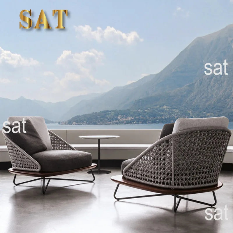 #All Weather Outdoor Lounge Sofa Set L-Shaped Corner Aluminum Frame With Rope Weaving For Patio Hotels