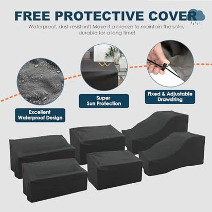 7 Piece Outdoor Patio Furniture Set with Fire Pit Table Sectional Conversation Sofa Cocktail Table Waterproof Cover Grey/Black