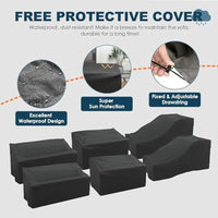 7 Piece Outdoor Patio Furniture Set with Fire Pit Table Sectional Conversation Sofa Cocktail Table Waterproof Cover Grey/Black