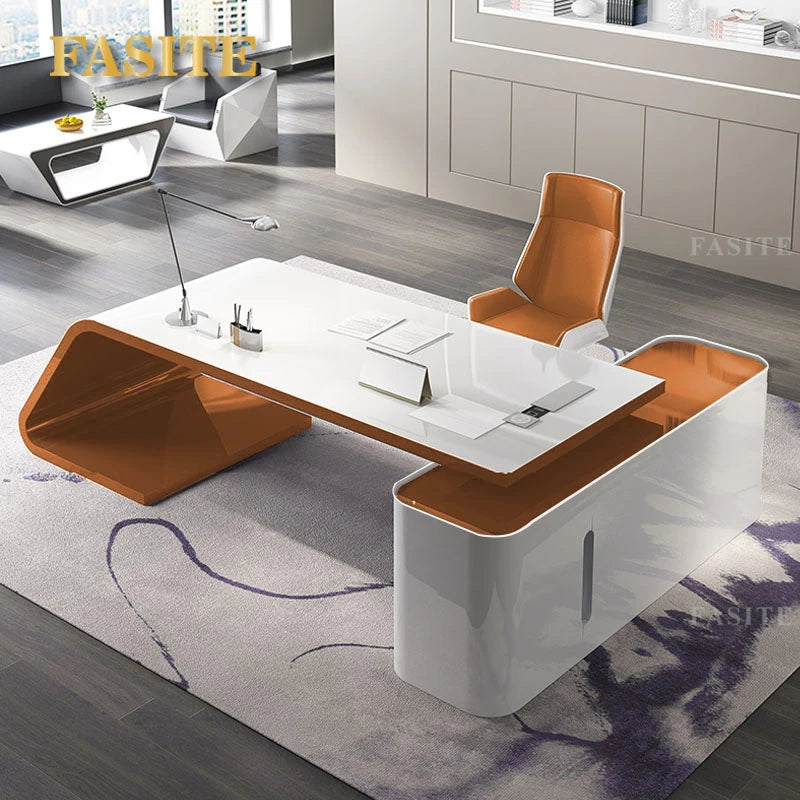 The boss's desk is minimalist, modern, large class, painted, and the president's desk is a female fashion manager