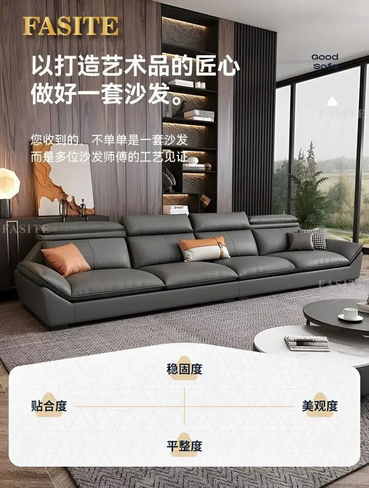 Italian minimalist leather sofa, new living room size apartment, concubine corner combination design
