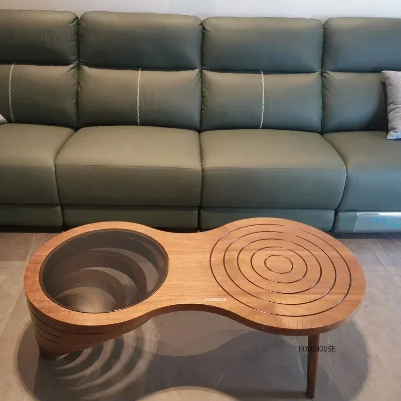 Tables basses design en bois massif, meubles de salon de luxe pour la maison, Table d'appoint de canapé, Table centrale ronde moderne en verre trempé