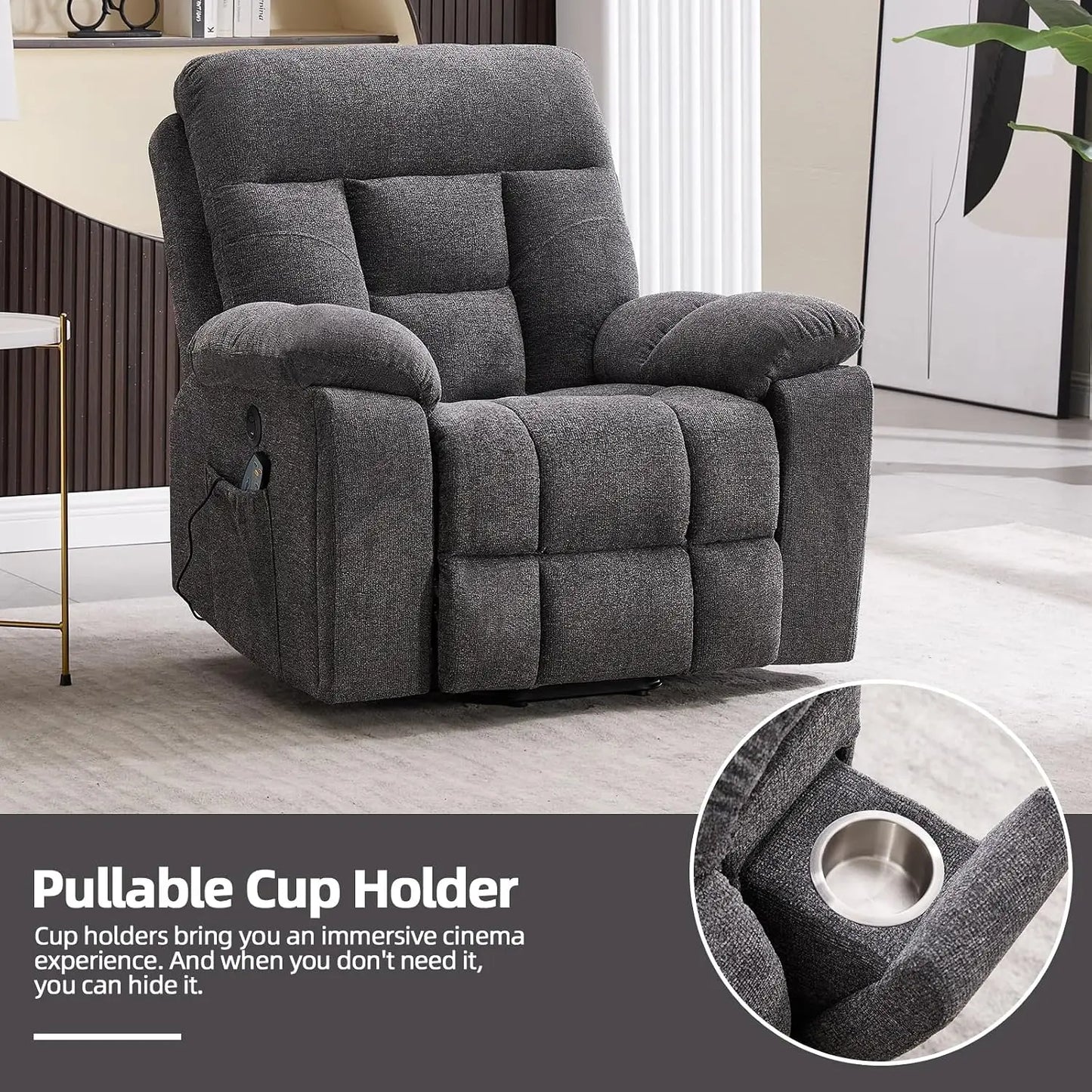Large Power Lift Recliner Chair with Massage and Heat for Elderly Big and Tall People, Overstuffed Wide Recliners, Customized