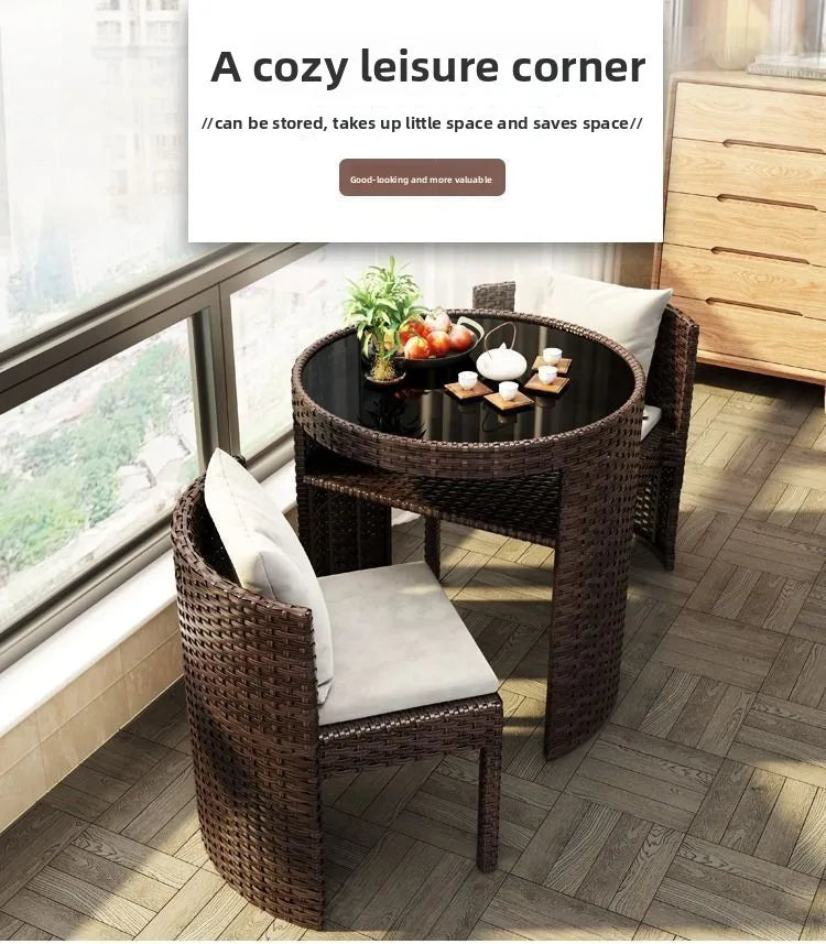 Balcony leisure table and chair combination, rattan chair three-piece set