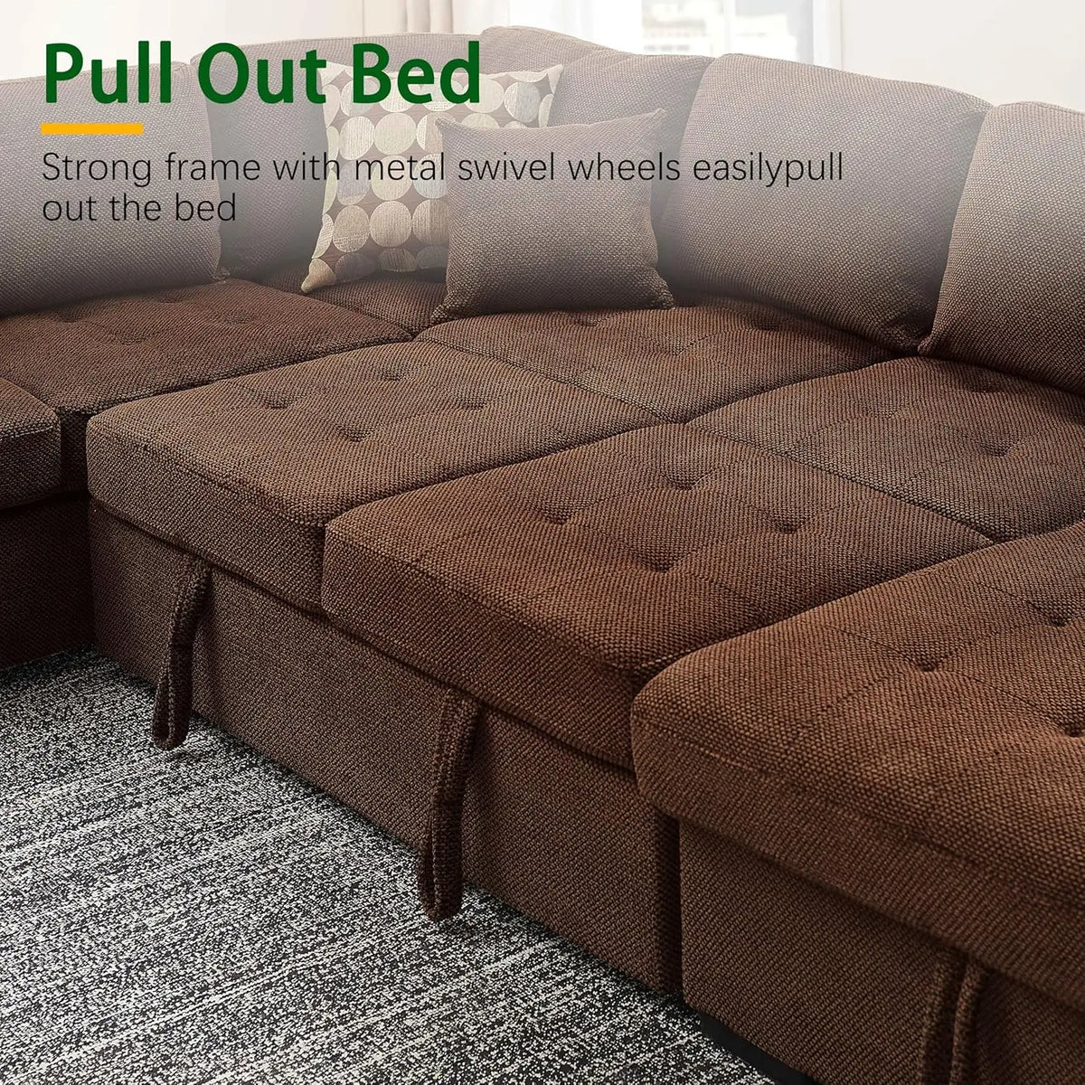 Sectional Sleeper Sofa Couch with Pull Out Bed and Storage Chaise, U Shape Sectionals Sofas, Oversized Sectionals Couches