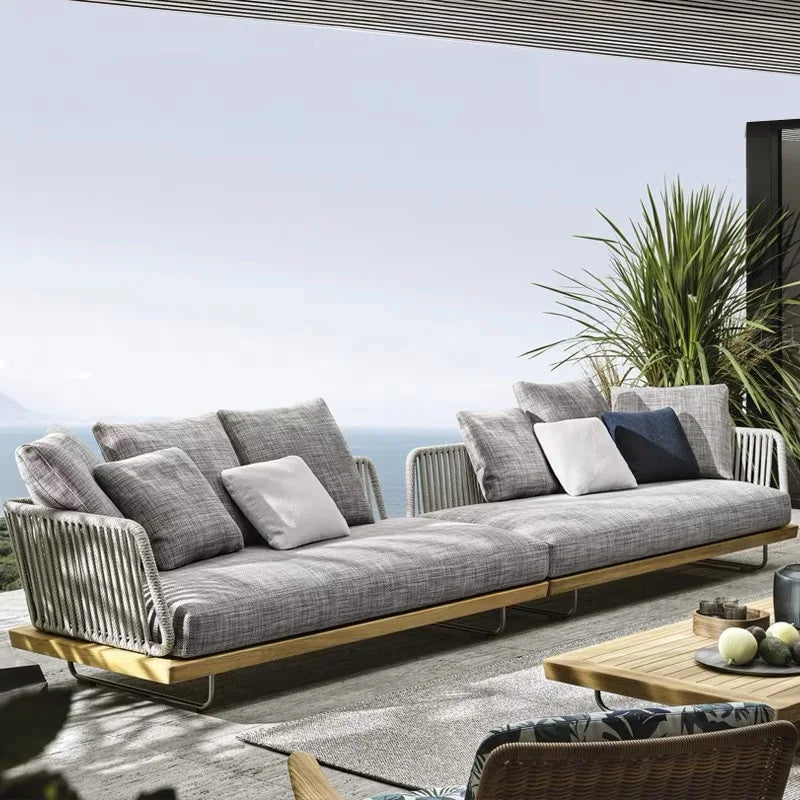 Luxury Modern Outdoor Wicker Sofa Set Nordic Leisure Patio Furniture Corner Rope Garden Sofa for Courtyard Hotel Villa Park