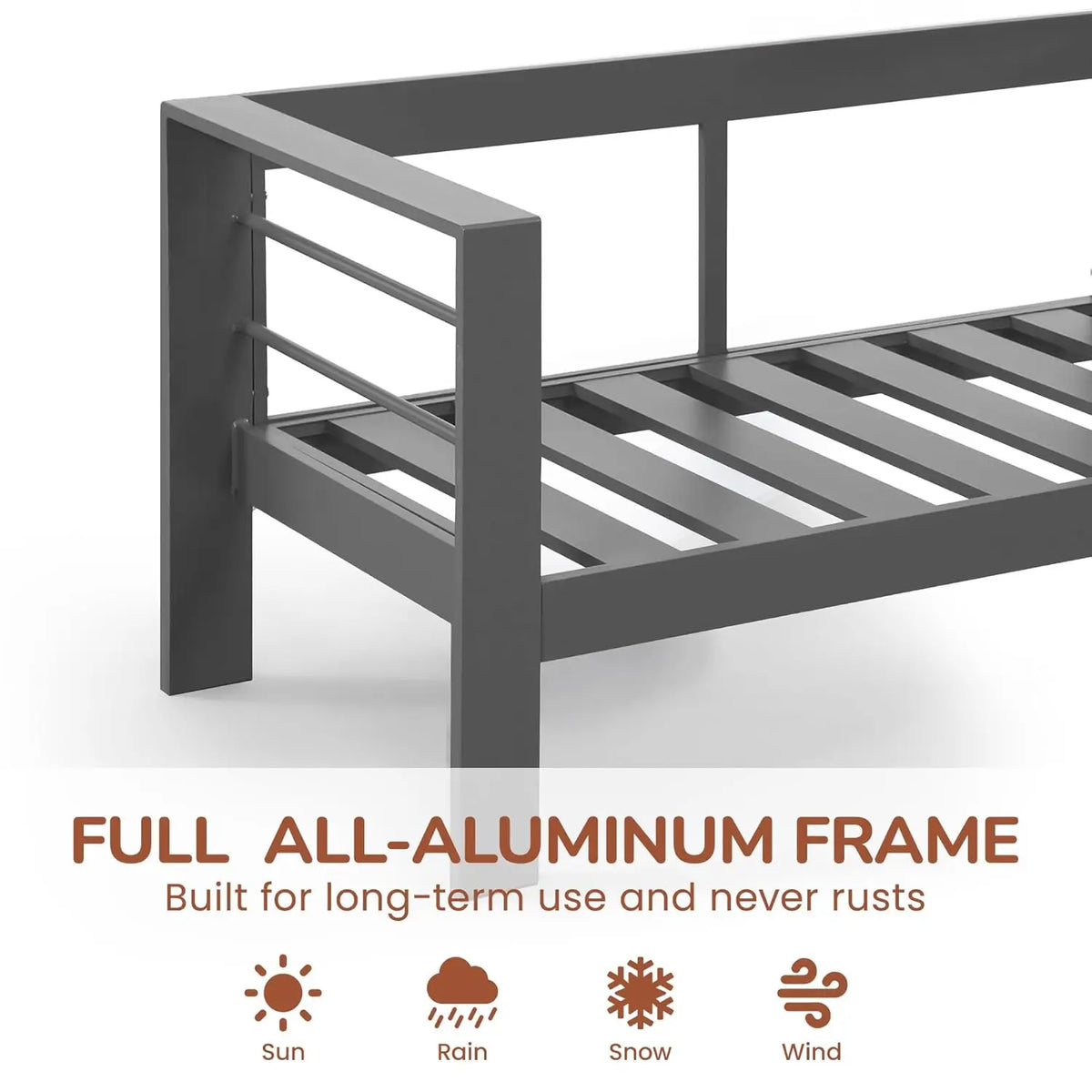 Outdoor Couch Aluminum Patio Furniture Sofa, 3-Seat All-Weather Metal Outdoor Patio Furniture with Cushions,Dark, Customized