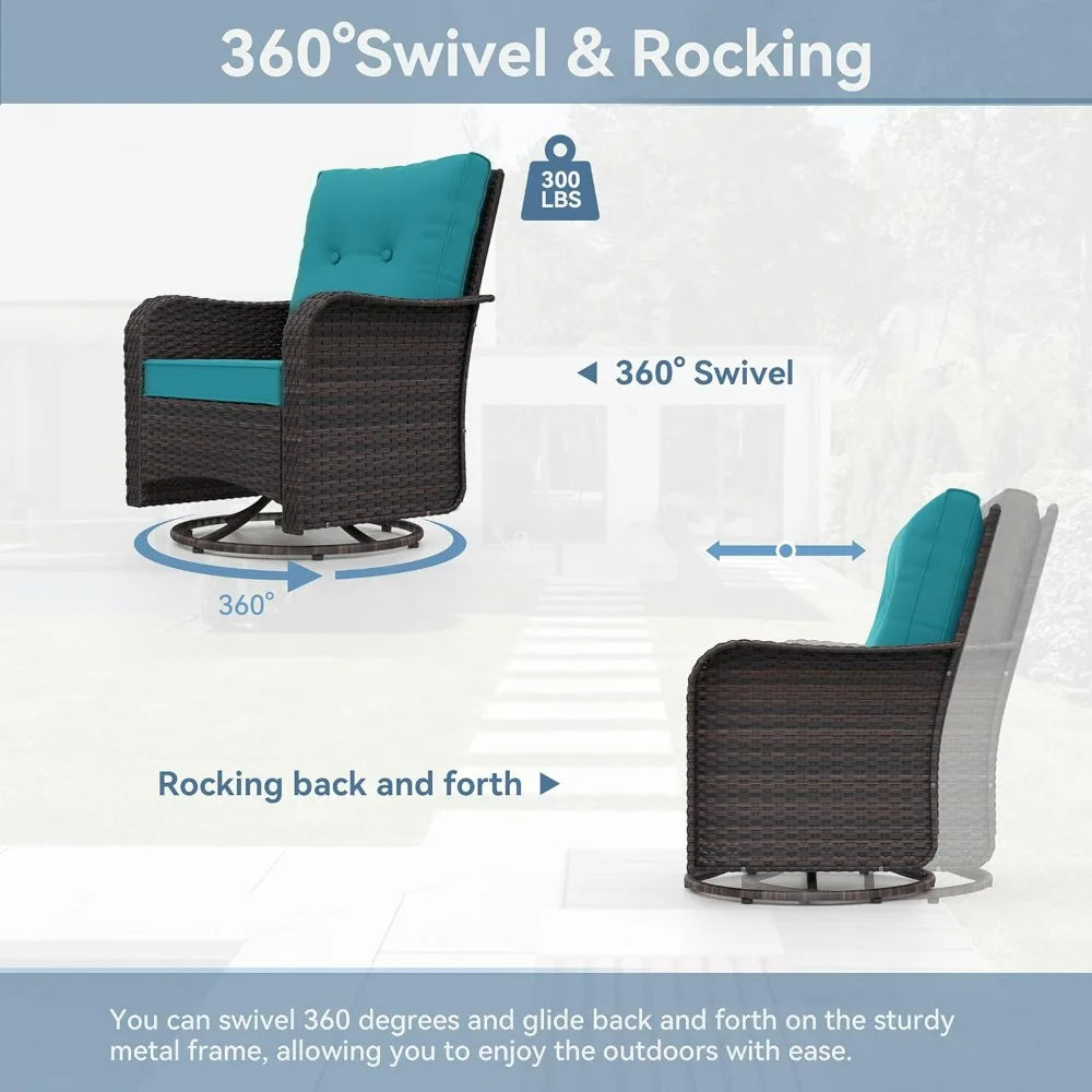 Outdoor Wicker Swivel Gliders Patio Furniture Set with Rocking Chairs and Tempered Glass Table