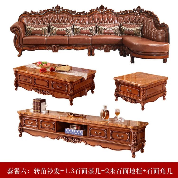 European leather corner high-end left and right concubines American solid wood  living room L-shaped combination sofa