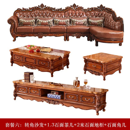 European leather corner high-end left and right concubines American solid wood  living room L-shaped combination sofa