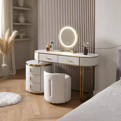 Light Mirror Vanity Table White Minimalist Drawers Storage Dressing Table Desk Makeup Mesa De Maquillaje Bedroom Furniture