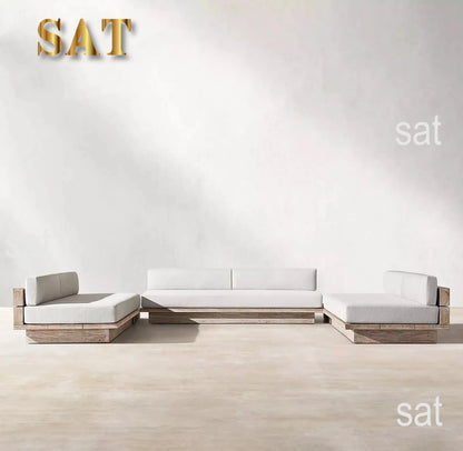 nvNordic Creative Outdoor Garden Sofa Waterproof Sunscreen Teak Do Old Outdoor Sofa Combination Outdoor Furniture&